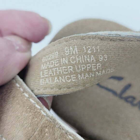 Clarks Tan Suede Open Toe Slingback Cork Wedge Sandal Size 9M - Picture 7 of 9